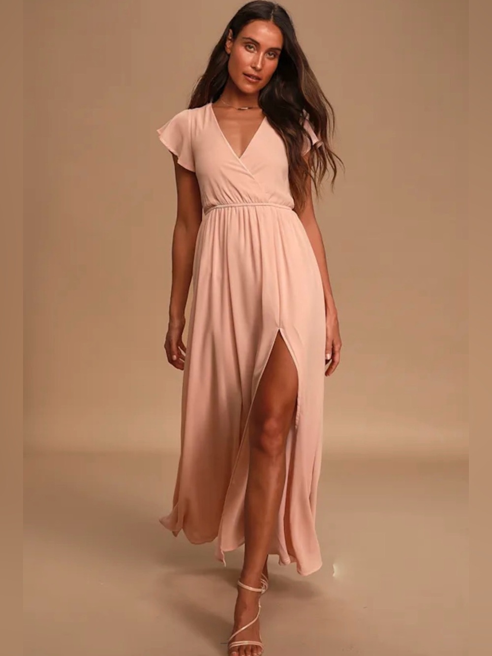 Lulu's Blush Pink V-Neck Wrap Maxi Dress with Front Slit